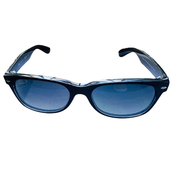 RAY-BAN Polarized Sunglasses New Wayfarer RB 2132 6607/78 Matte (Dark) Blue EUC - Picture 11 of 13